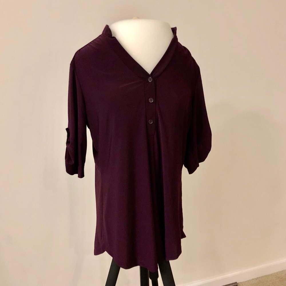 Purple Semiformal Half-Buttoned Blouse